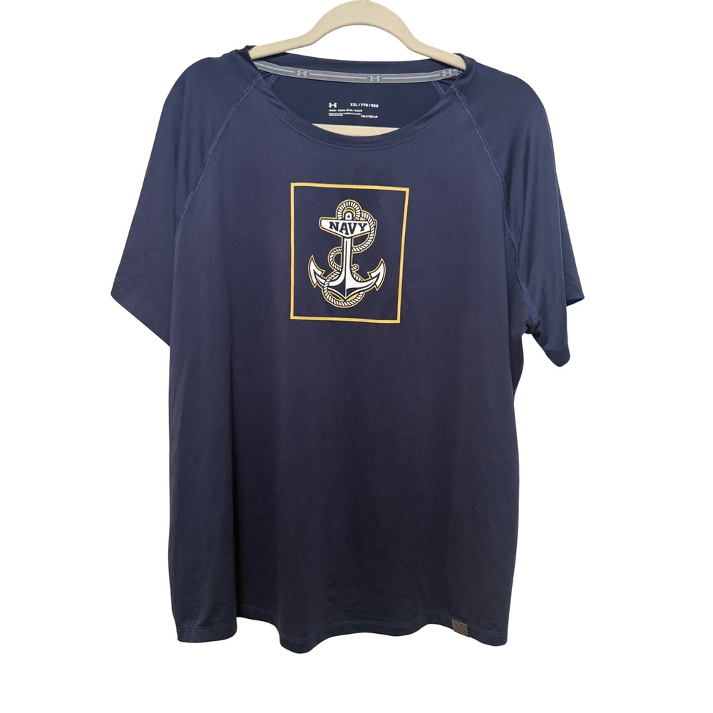 Under Armour Mens XXL Navy Blue HeatGear US Navy Anchor Graphic T-Shirt Loose